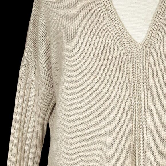 Vince Tunic Poncho Yak Sweater Sz XS Mix Ribbed 46 Bust Oversize Heather Oatmeal - Picture 5 of 13